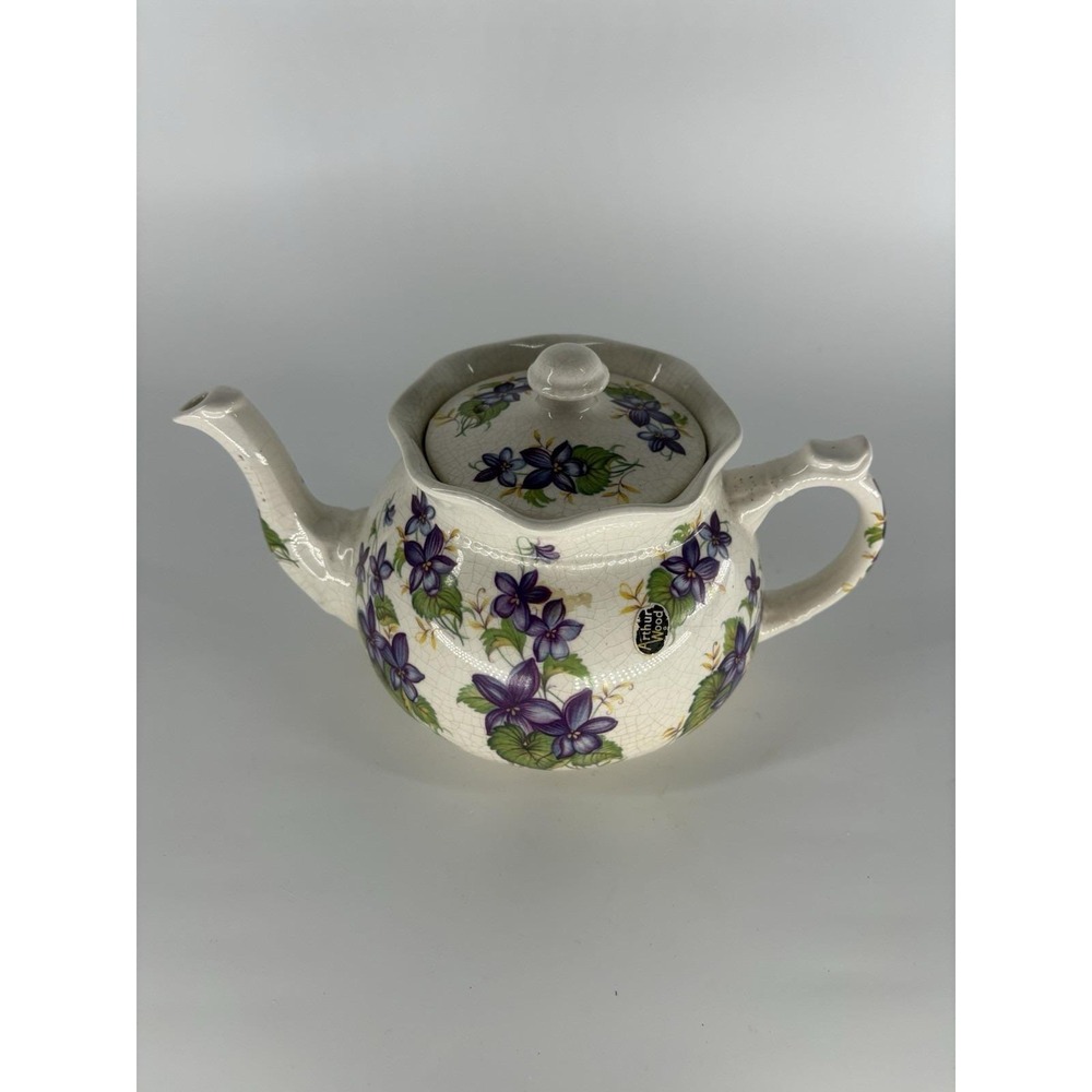 Vintage Arthur Wood Teapot England Bouquet Purple Violets Scalloped Cottagecore